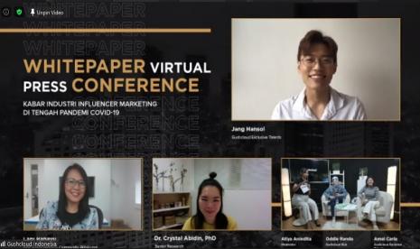 Virtual Press Conference Gushcloud Whitepaper yang memaparkan laporan resmi mengenai efek dari pandemi Covid-19 terhadap industri influencer marketing di Asia Tenggara berjudul “The New Normal: How Covid-19 has Changed the Fundamentals of Influencer Marketing in Southeast Asia”, Selasa (11/8). 