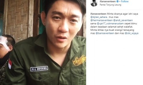 Vokalis band Seventeen, Riefian Fajarsyah, meminta doa untuk rekan dan istrinya yang terkena tsunami Selat Sunda.