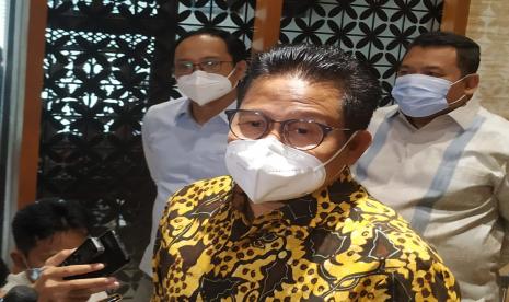 Wakil Ketua DPR RI, Abdul Muhaimin Iskandar menjawab pertanyaan wartawan, di Kompleks Parlemen Senayan, Jakarta,  Rabu (23/2). Muhaimin mengusulkan Pemilu 2024 diundur maksimal dua tahun.