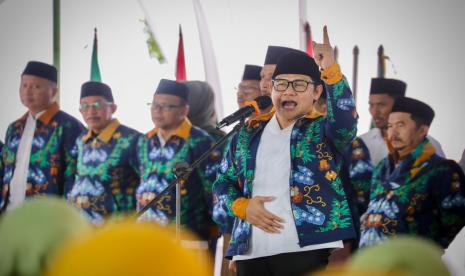 Wakil Ketua DPR RI bidang Korkesra Abdul Muhaimin Iskandar (Gus Imin) menghadiri sekaligus menjadi Inspektur Upacara Apel Kebangsaan dalam rangka memperingati Hari Lahir Pancasila bersama 20 ribu Kader Penggerak NU di Ogan Komering Ulu (OKU) Timur, Kamis (1/6/2023).