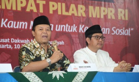 Wakil Ketua MPR Hidayat Nur Wahid berbicara di Konvensi Anti Korupsi Jilid II dan Sosialisasi Empat Pilar MPR di Auditorium Pusat Dakwah PP Muhammadiyah