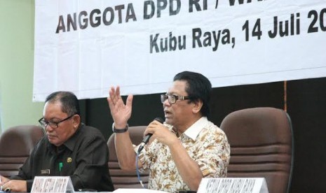 Wakil Ketua MPR Oesman Sapta, saat melakukan sosialisasi empat pilar, Selasa (14/7).