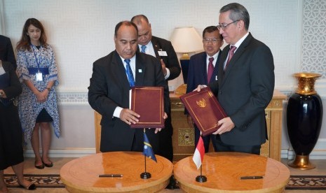 Wakil Presiden Jusuf Kalla di sela kegiatan hari keempat Sidang Umum PBB di New York, Kamis (26/9).