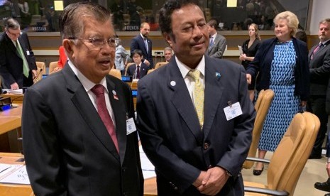 Wakil Presiden Jusuf Kalla di sela menghadiri pertemuan tingkat tinggi yang merupakan rangkaian Sidang Majelis Umum Perserikatan Bangsa-Bangsa (PBB) ke-74 di New York, Amerika Serikat.