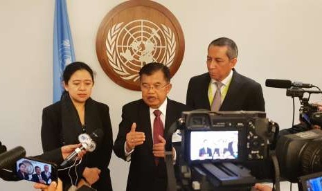 Wakil Presiden Jusuf Kalla di sela-sela kunjungannya dalam Sidang Majelis Umum Perserikatan Bangsa-bangsa (PBB) di New York, Amerika, Rabu (26/9).