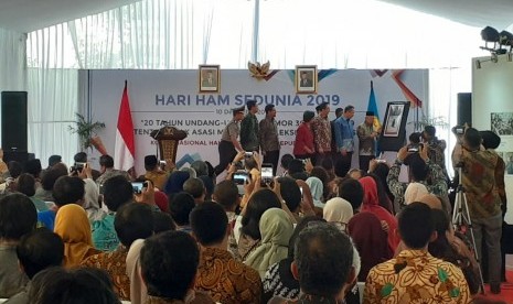 Wakil Presiden KH Maruf Amin saat menghadiri peringatan Hari HAM 2019 di Gedung Komnas HAM, Jakarta, Senin (9/12).