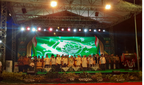 Wakil Presiden Ma'ruf Amin meresmikan malam karnaval budaya santri atau Santri Culture Night Carnival (SCNC) 2019 di Surabaya, Ahad (27/10) malam.