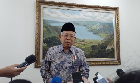 Wakil Presiden Maruf Amin di Kantor Wapres, Jakarta, Rabu (29/1).