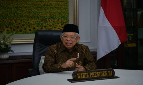 Wakil Presiden KH Ma'ruf Amin. Wapres memberi sambutan dalam acara puncak Gernas BBI secara virtual pada Jumat (18/6). 