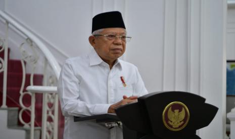 Wakil Presiden KH Ma'ruf Amin saat memberi sambutannya pada HUT ke-22 BAZNAS secara daring di Jakarta, Selasa (17/01/2023).  