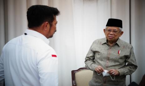 Wakil Presiden Maruf Amin saat menerima Menteri Pertanian Syahrul Yasin Limpo di kediaman dinas Wapres, Jakarta, Selasa (24/1/2023). Wakil Presiden KH Ma'ruf Amin meminta adanya penelusuran dugaan mafia beras sebagaimana yang disampaikan Direktur Utama Perum Bulog Budi Waseso. 