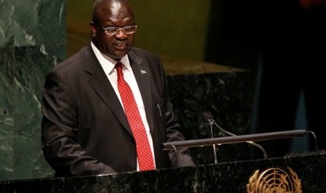 Wakil Presiden Sudan Selatan, Riek Machar saat berpidato di Sidang Umum PBB, 2011. Kini menjadi mantan wapres.