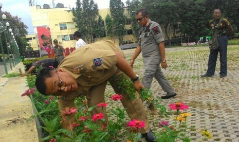 Wakil Wali Kota Depok Pradi Supriatna geram dan sedih melihat Taman Balai Kota Depok tak terawat. Pradi berhenti dan langsung turun dari mobil dinasnya. Ia berinisiatif membersihkan taman dan mencabut rumput-rumput liar yang tumbuh menutupi bunga-bunga di Taman Balai Kota Depok, Senin (6/11).