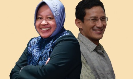 Wali Kota Surabaya Tri Rismaharini (kiri) dan pengusaha Sandiaga Uno (kanan) yang digadang-gadang akan menjadi pasangan kuat di Pilkada DKI 2017.