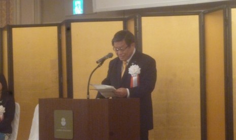 Walikota Sakai, Osama Takeyama, memberikan pidato dalam acara resepsi Sakai-Asean Week 2014 di Sakai, Jepang, Jumat (10/10).