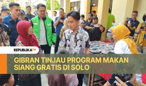 Wapres terpilih Gibran Rakabuming Raka meninjau uji coba program makan gratis untuk pelajar di Solo, Jawa Tengah.