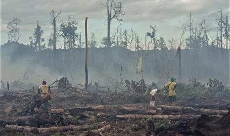 Warga dan personel Manggala Aqni melakukan pemadaman api dari peristiwa kebakaran hutan dan lahan di Sulawesi (ilustrasi). BMKG mengeluarkan SE siaga darurat karhutla di Sulawesi Tengah.