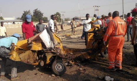 Sebuah ledakan di sebuah pabrik pemrosesan gas di pinggir kota Lagos, Nigeria. Ilustrasi.