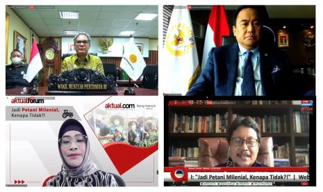 webinar bertema Jadi Petani Milenial, Kenapa Tidak? Webinar tersebut menghadirkan Wakil Menteri Pertanian Harvick Hasnul Qolbi, Wadirut Bank BNI Adi Sulistyowati, dan Guru Besar IPB Prof Dr Ir Hermanto Siregar, MEc.