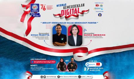 Webinar Kemerdekaan Digital pada Jumat (20/8) lalu dengan tema yang sama yaitu ‘Merajut Kebersamaan Dalam Menghadapi Pandemi’, kini, Universitas BSI (Bina Sarana Informatika) hadir kembali mengajak pemuda Indonesia untuk bersama-sama hadapi pandemi.