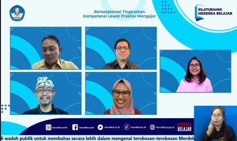 Webinar mengenai sosialisasi program Praktisi Mengajar yang diselenggarakan oleh Kemendikbudristek. 