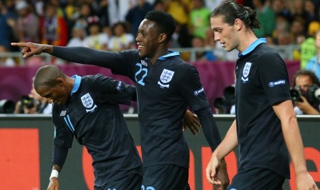 Welbeck merayakan gol kemenangan atas Swedia d Stadion Olympic Kyev, Sabtu (16/6)