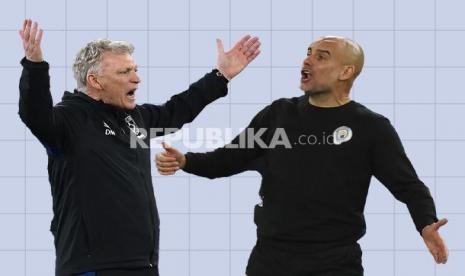 Pelatih West Ham United David Moyes Vs pelatih Manchester City Pep Guardiola (kanan).