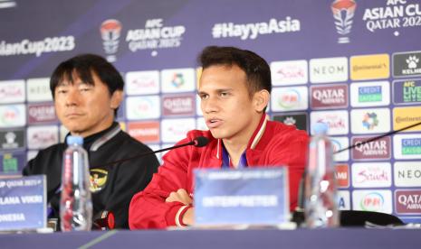 Winger timnas Indonesia Egy Maulana Vikri berbicara dalam konferensi pers pada Selasa (23/1/2024) jelang laga kontra Jepang.