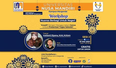 workshop Nuansa Berbagi Untuk Negeri yang akan digelar secara daring melalui zoom, pada Sabtu 1 Mei 2021 pukul 09.00 WIB – 11.00 WIB.