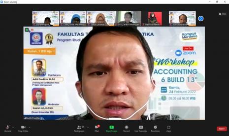 Workshop Zahir Accounting ini diadakan oleh Prodi Sistem Informasi Akuntansi Universitas BSI (Bina Sarana Informatika) kampus Bogor, dengan aplikasi yang digunakan adalah Zahir Accounting 6 Build 13. Workshop ini berlangsung secara online melalui aplikasi Zoom Meeting.