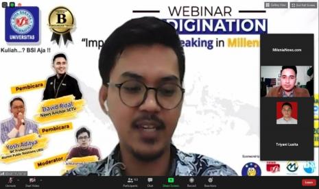 Yosh Aditya yang merupakan MC professional tampil pada webinar tentang public speaking yang diadakan oleh UBSI.