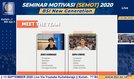 Ziko dan Dipo, dua kakak beradik pendiri Garasi Drift tampil di acara Seminar Motivasi (Semot) mahasiswa baru UBSI taun akademik 2020/2021, Ahad (13/9).