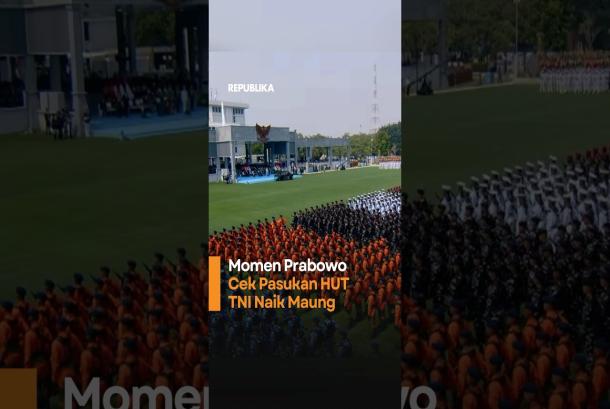 Momen Prabowo Cek Pasukan HUT TNI Naik Maung