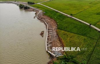 In Picture: Baru Selesai Dibangun, Tanggul Sungai Bengawan Solo Senilai Rp40 miliar Rusak