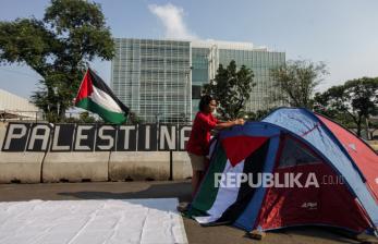 In Picture: Musisi Untuk Gaza Dirikan Tenda di Depan Kedubes AS