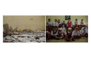 In Picture: Hari Pertama Masuk Sekolah, Murid SDN 1 Babakan Talang Belajar di Sekolah Darurat