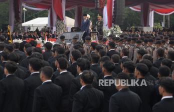 In Picture: Presiden Jokowi Hadiri Peringatan HUT ke-78 Hari Bhayangkara di Monas
