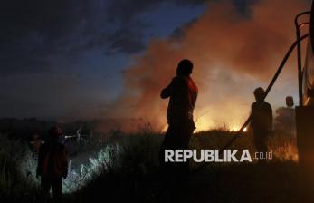 Petugas Gabungan Berjibaku Padamkan Kebakaran Lahan Gambut di Ogan Ilir