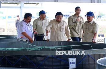 In Picture: Tinjau Kawasan BLUPPB Karawang, Prabowo Tebar Benih Ikan Nila