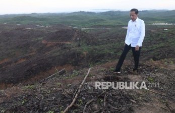 Presiden Joko Widodo meninjau lokasi rencana ibu kota baru di Sepaku, Penajam Paser Utara, Kalimantan Timur, Selasa (17/12/2019).