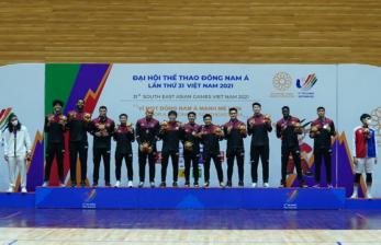 Timnas basket putra Indonesia meraih emas SEA Games Vietnam.