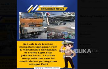 Truk Tronton Rem <em>Blong</em> di Slipi, Tabrak Mobil dan Motor, Satu Orang Tewas 