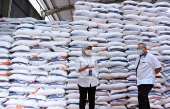 Ketua Komisi IV DPR Sudin (kanan) didampingi Direktur Bisnis Bulog Febby Novita (kiri) mengunjungi Gudang Bulog Sempidi, Badung, Bali, Selasa (15/2/2021).  (ilustrasi).