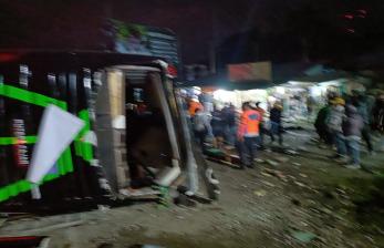 Bus Rombongan Pelajar Asal Depok Terguling di Jalan Ciater Subang Diduga Alami Rem Blong