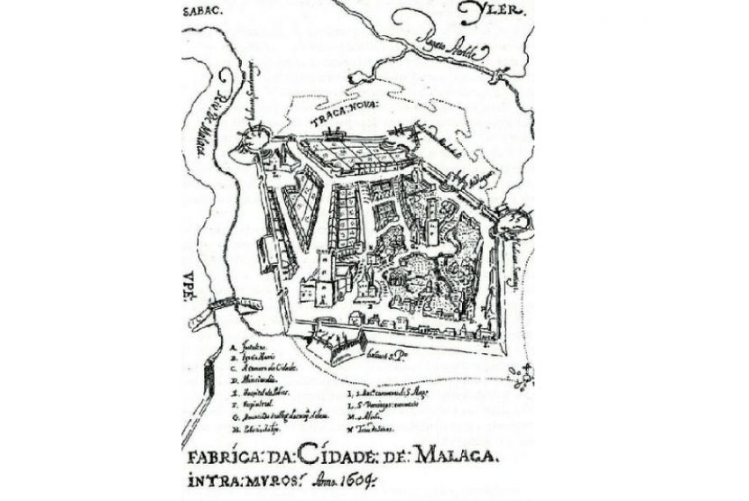 (ilustrasi) 'Konstruksi Kota Malaka' tahun 1604 oleh Manuel Godinho de Eredia