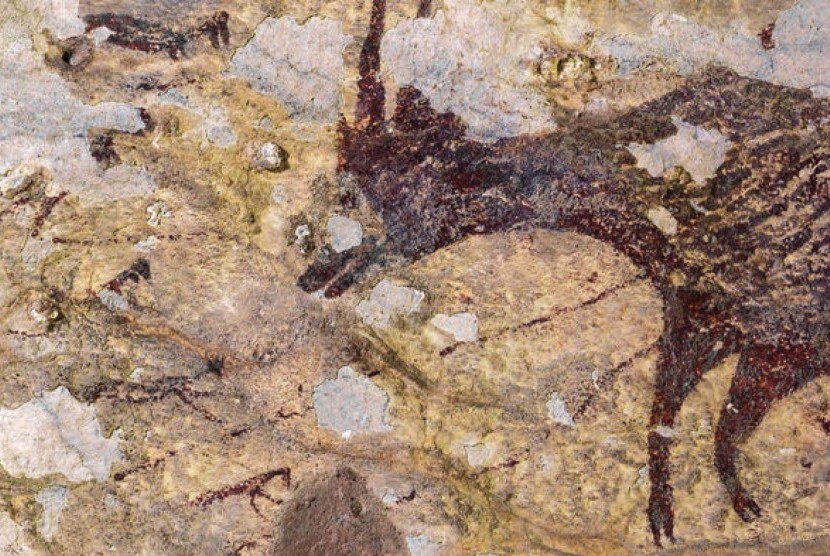 Lukisan tertua di dalam sebuah gua di Maros, Sulawesu Selatan.