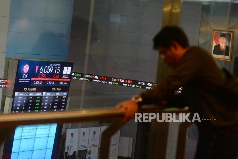 Layar Pergerakan indeks harga saham gabungan (IHSG) di Bursa Efek Indonesia (BEI), Jakarta. ilustrasi