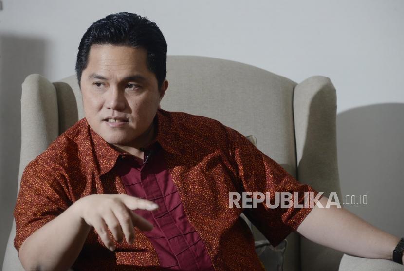 Ketua Komite Olimpiade Indonesia (KOI) yang juga anggota Komite Olimpiade Internasional (IOC) Erick Thohir saat wawancara khusus bersama Republika di Jakarta, Senin (15/7).