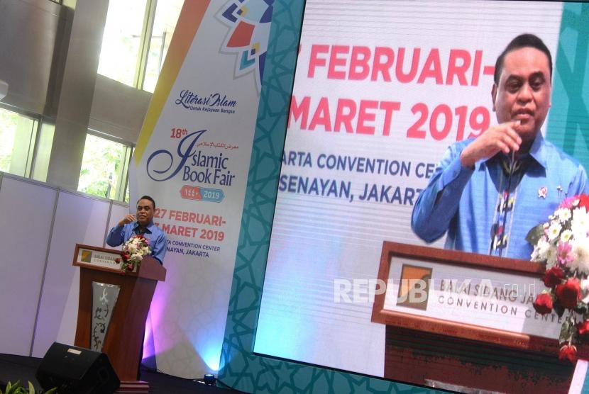 Pembukaan Islamic Book Fair 2019. Menpan RB Syafruddin menyampaikan sambutan saat membuka Islamic Book Fair ke-18 di Balai Sidang Jakarta, Rabu (27/2/2019).