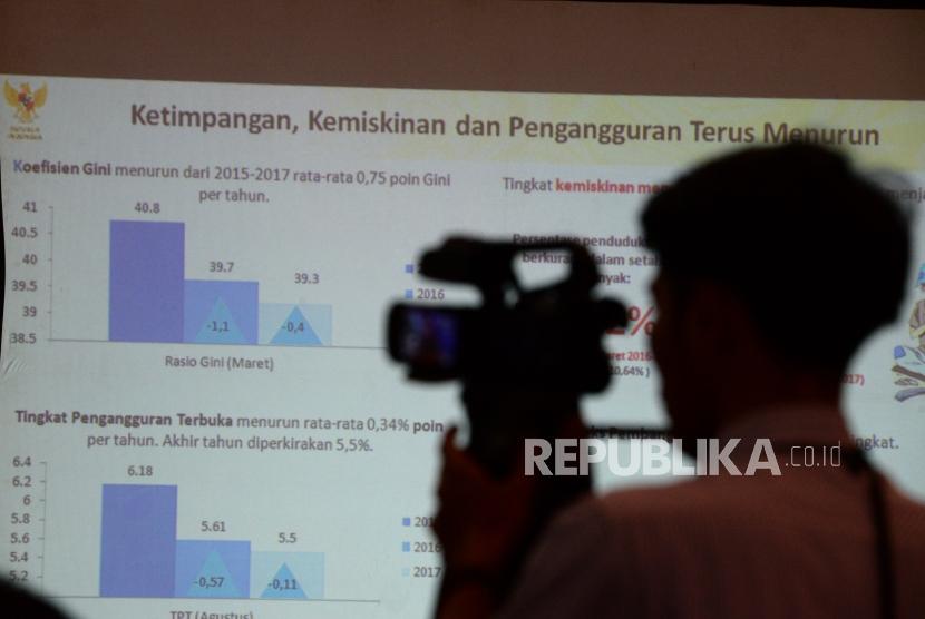 Outlook Pembangunan 2018. Data ketimpangan, kemiskinan, dan pengangguran ditampilkan pada acara Outlook Pembangunan 2018 di Jakarta, Senin (18/12).